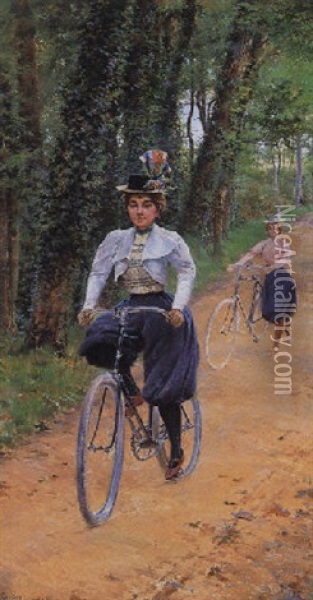 The Bicycle Ride Oil Painting - Ferdinand Joseph Gueldry