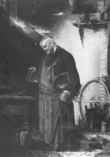 Monk In A Wine Cellar Oil Painting - Hermann Kern