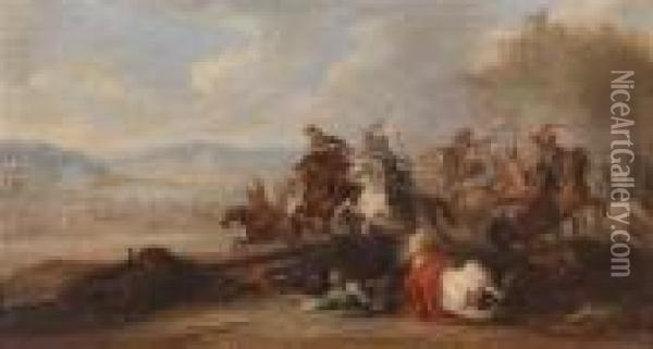 Einreitergefecht Zwischen Christlichen Und Osmanischen Soldaten Oil Painting - Jacques Courtois Le Bourguignon