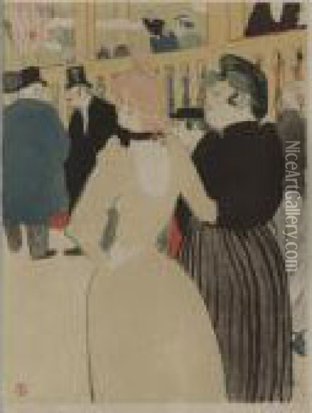 Au Moulin Rouge, La Goulue Et Sa Soeur (delteil 11; Wittrock 1; Adriani 6) Oil Painting - Henri De Toulouse-Lautrec