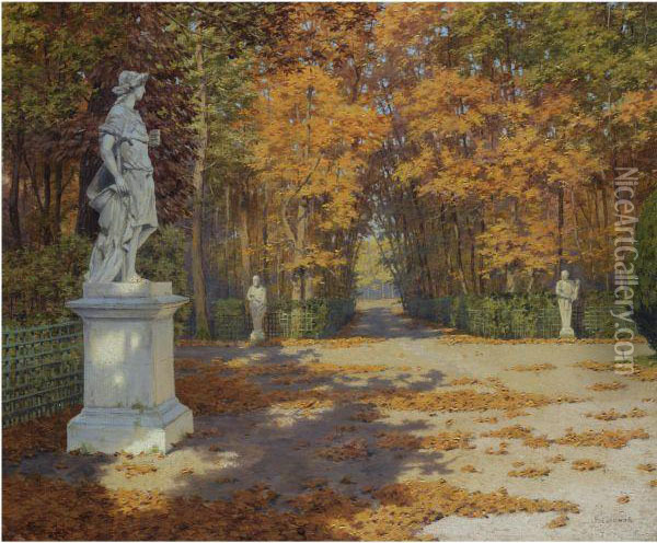 Park In Autumn Oil Painting - Boris Vasilievich Bessonov