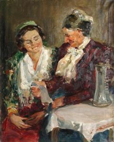 Bavarians: The Written Proposal Oil Painting - Arthur William Woelfle