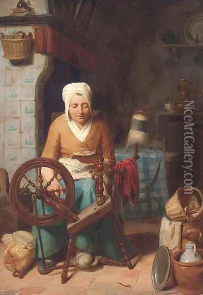 A rest from chores Oil Painting - August De Wilde
