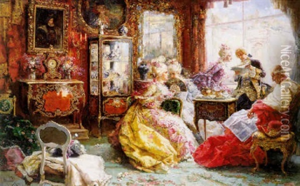 An Afternoon In The Salon Oil Painting - Salvador Sanchez Barbudo