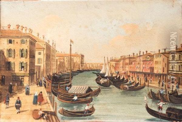 Venezia: Piazzetta San Marco Verso La Chiesa Della Salute; E Venezia: Il Canal Grande Oil Painting - Giacomo Guardi