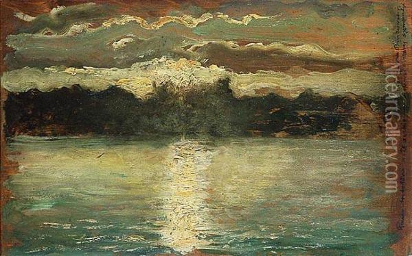 Wschod Slonca Nad Jeziorem Oil Painting - Jan Bukowski