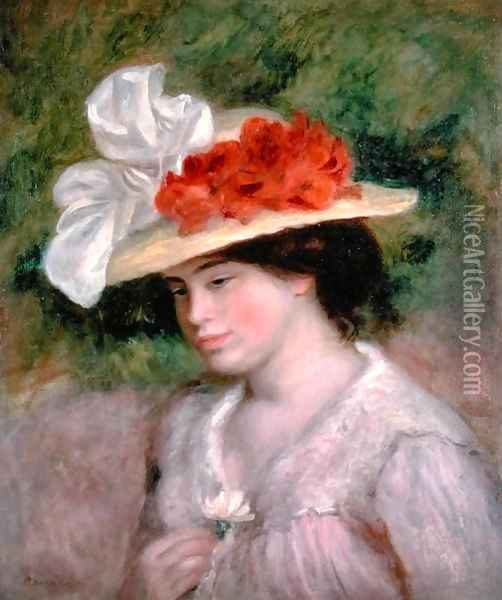 Woman with a Flowery Hat 1899 Oil Painting - Pierre Auguste Renoir