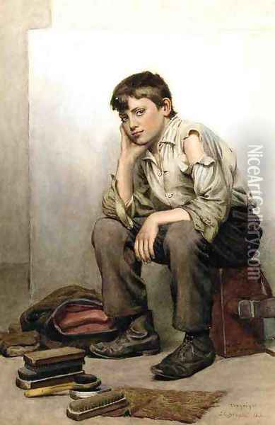 Shoe Shine Boy Oil Painting - John George Brown