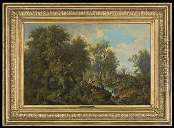Hunt In The Forest Oil Painting - Josef Burgaritzky
