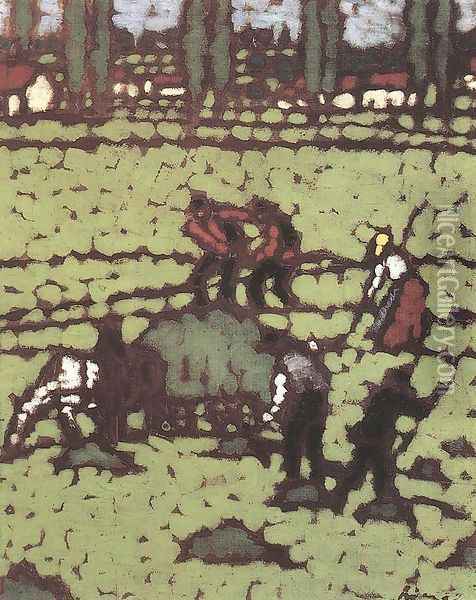 Work in the Fields c. 1910 Oil Painting - Jozsef Rippl-Ronai