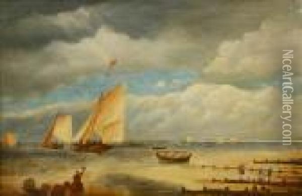 Sail Boatslanding On A Beach Oil Painting - Joseph Witham