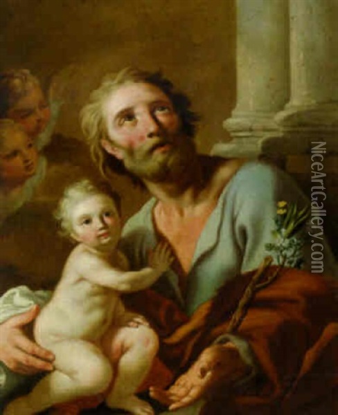 Saint Joseph And The Christ Child With Seraphim Oil Painting - Pietro Bardellino