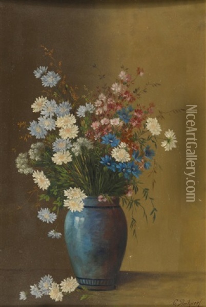 Wiesenblumenstraus In Vase Oil Painting - Konstantin Stoitzner