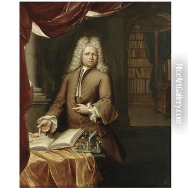 Portrait Of A Gentleman, Three-quarter Length, In His Study Oil Painting - Herman van der Myn