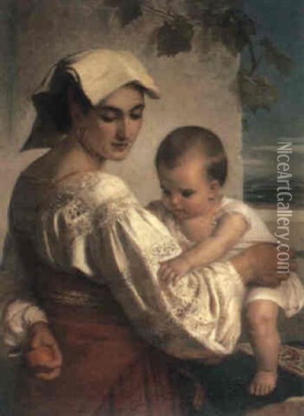 Mother And Child Oil Painting - Alexandre Nestor Nicolas Robert