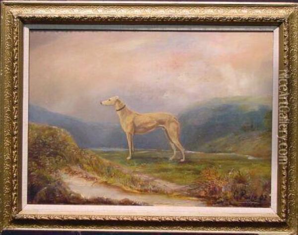 Greyhound In Landscape Oil Painting - George Paice