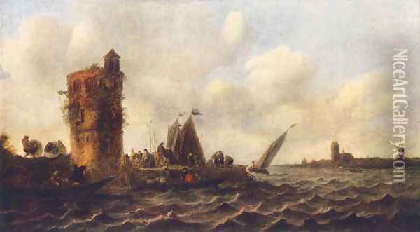 A View on the Maas near Dordrecht 1643 Oil Painting - Jan van Goyen