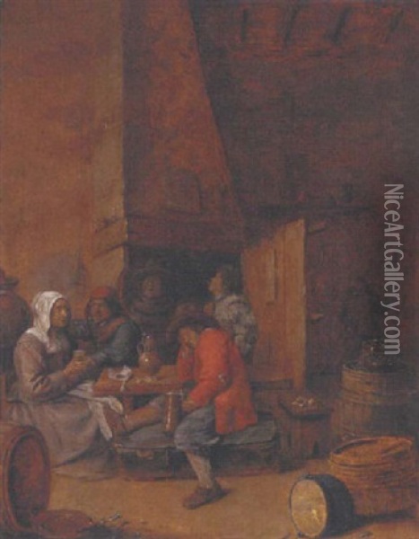 Peasant Drinking And Smoking In An Inn Oil Painting - Joos van Craesbeeck