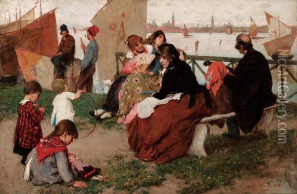 Ore Liete - 1886 Oil Painting - Vittorio Emanuele Bressanin
