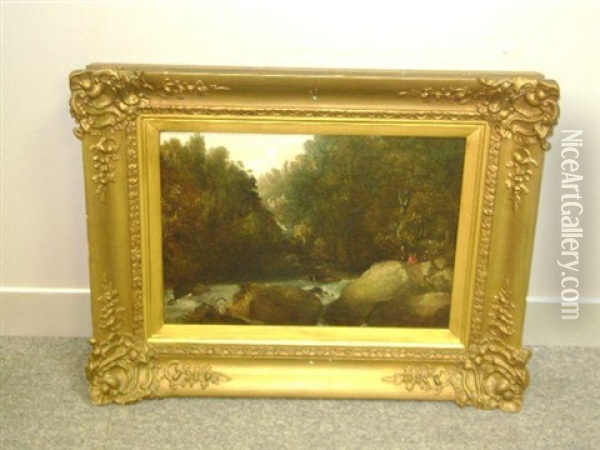River Scene With Anglers Oil Painting - Thomas Creswick