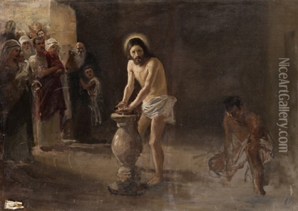 Cristo Atado A La Columna Oil Painting - Eduardo Rosales