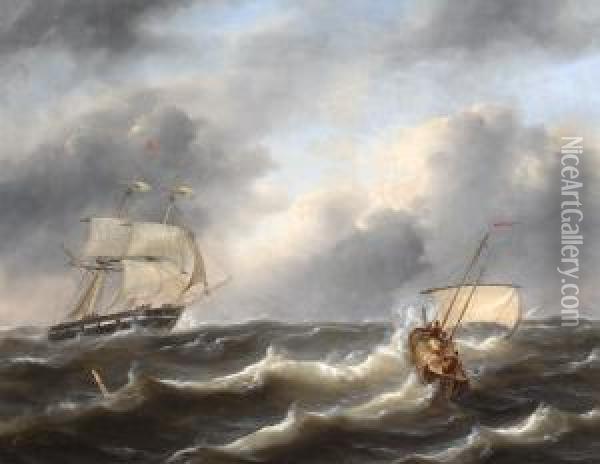 Ships In Choppy Waters Oil Painting - Govert Van Emmerik
