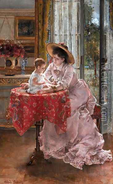 L’heureuse mère Oil Painting - Alfred Stevens