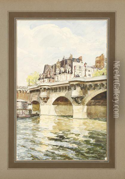 Le Pont Neuf Et La Maison De M. Roland Oil Painting - Pierre Gatier