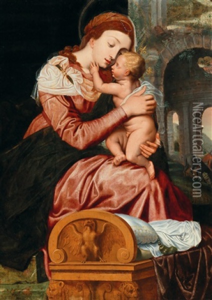 Madonna And Child With Saint Joseph Oil Painting - Adam van Noort the Elder