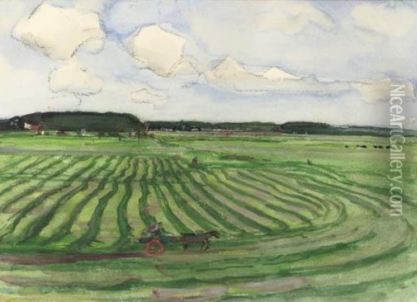 Landscape With Mowed Field Ii Oil Painting - Piet Mondrian