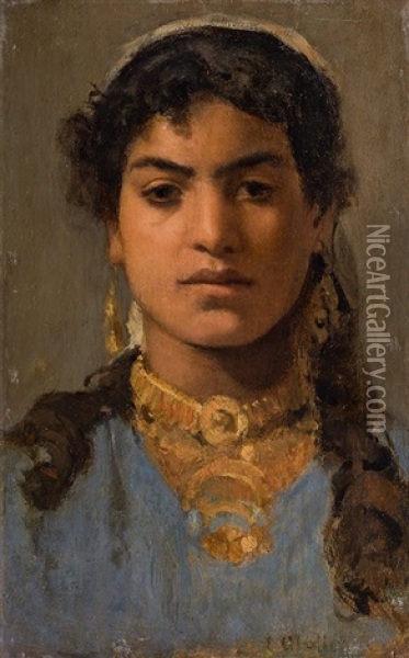 Portrait Of A Bedouin Girl Oil Painting - Carl Leopold Mueller