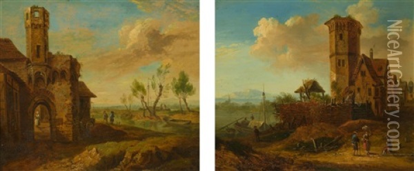 Gegenstucke: Stadtchen Am Fluss Oil Painting - Franz Schuetz