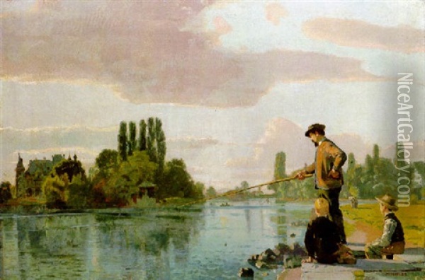 Fischer Bei Der Schadau - Ein Abend Bei Thun Oil Painting - Ferdinand Hodler