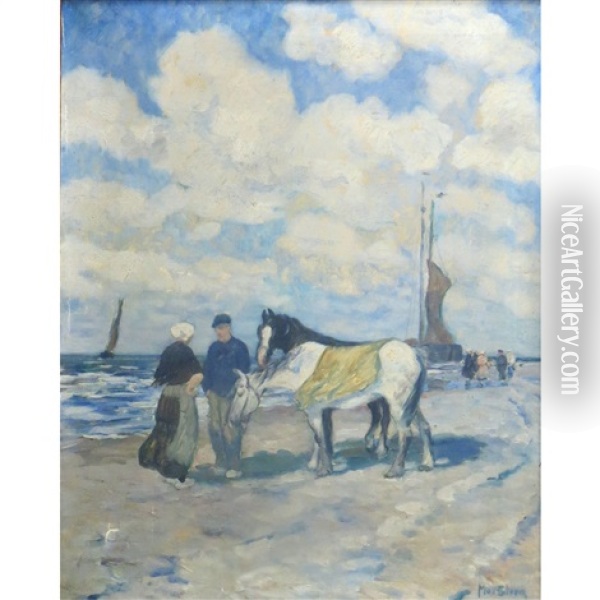 Figures On A Beach, Brittany Oil Painting - Max Stern
