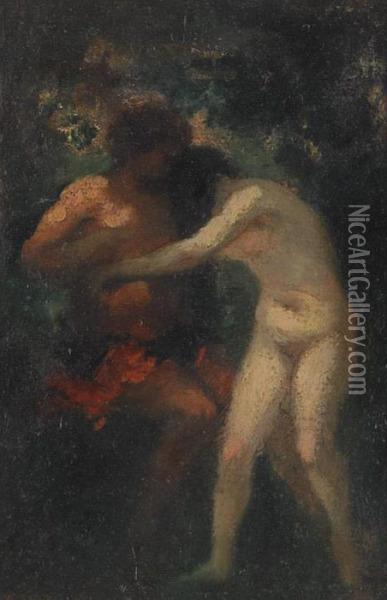 Lovers In A Wood Oil Painting - Narcisse-Virgile D Az De La Pena