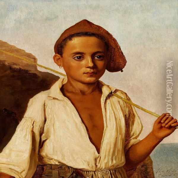 Portrait Af En Fiskerdreng Fra Capri Oil Painting - Christen Kobke