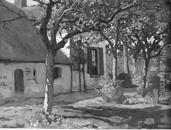 A farmyard with blossomtrees Oil Painting - Paul Bodifee