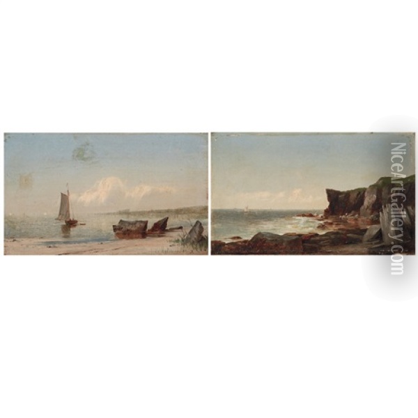 Sailboats By The Shore Oil Painting - John Adams Parker