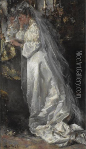 The Bride ('bruiloftsmorgen') Oil Painting - Albert Roelofs