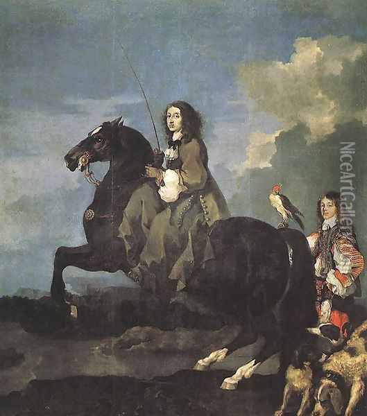 Queen Christina of Sweden on Horseback, 1653 Oil Painting - Sebastien Bourdon