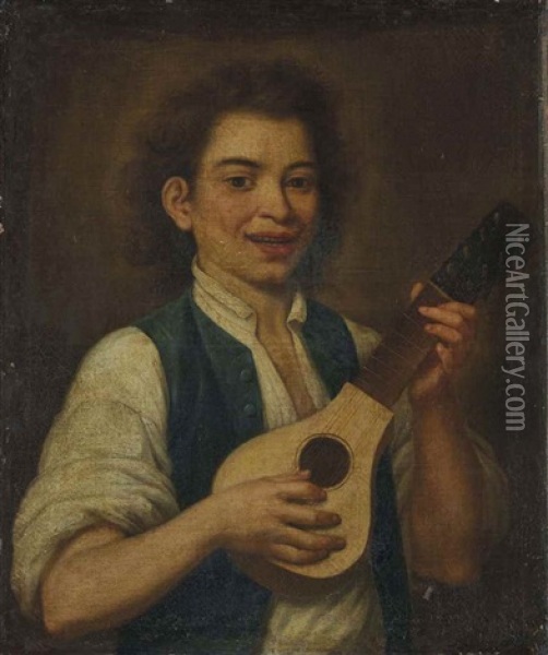 Portrait De Jeune Homme Jouant De La Guitare Oil Painting - Pedro Nunez De Villavicencio