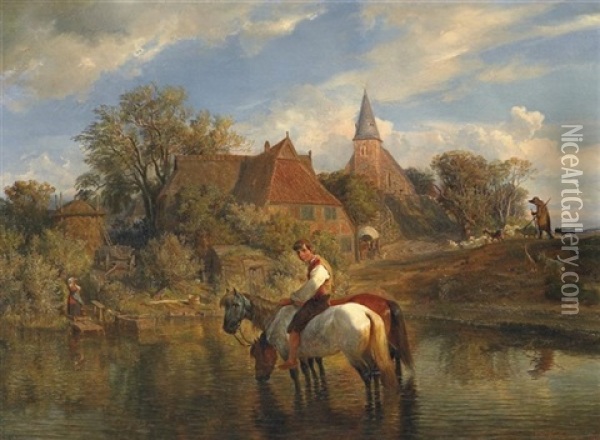 Am Dorfweiher Oil Painting - Hermann Kauffmann the Elder