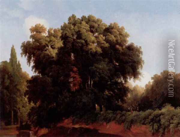 Italienskt Landskap Med Trad Och Figurer Oil Painting - Gustaf Wilhelm Palm