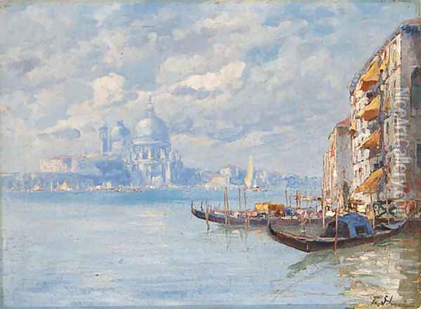 The Entrance To The Grand Canal With The Santa Maria Della Salute Beyond Oil Painting - Ferdinando Silvani