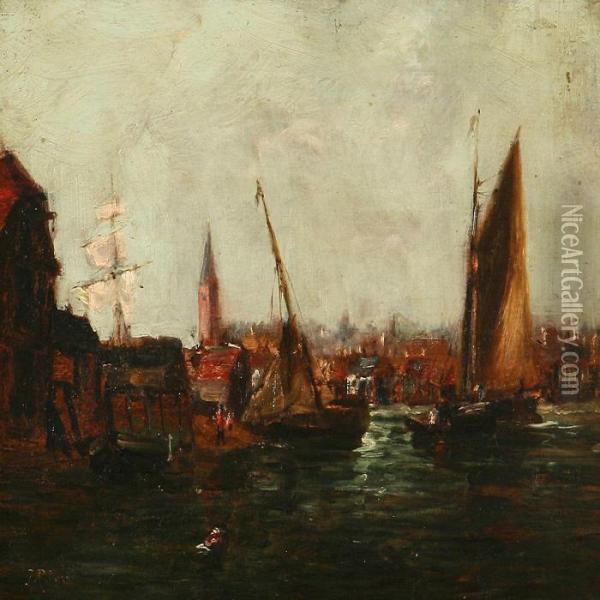 Harbour Scene Oil Painting - John Robertson Reid