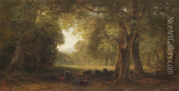 Waldlandschaft Mit Ruhenden Kuhen Oil Painting - Eduard Schleich the Elder