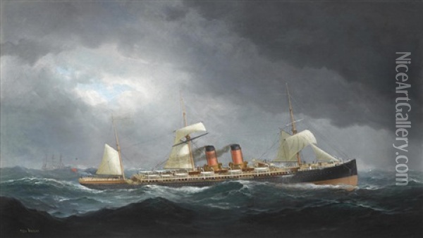 The Cunarder, R.m.s. Etruria, At Sea Oil Painting - Fred Pansing