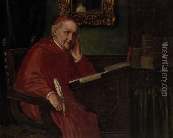Kardinal Am Schreibpult Oil Painting - Theodor Recknagel