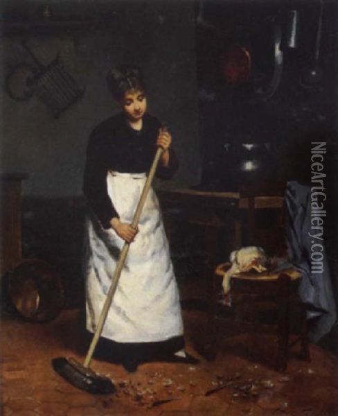 A La Cuisine Oil Painting - Victor Gabriel Gilbert