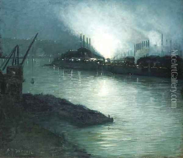 Pittsburgh at Night Oil Painting - Aaron Harry Gorson